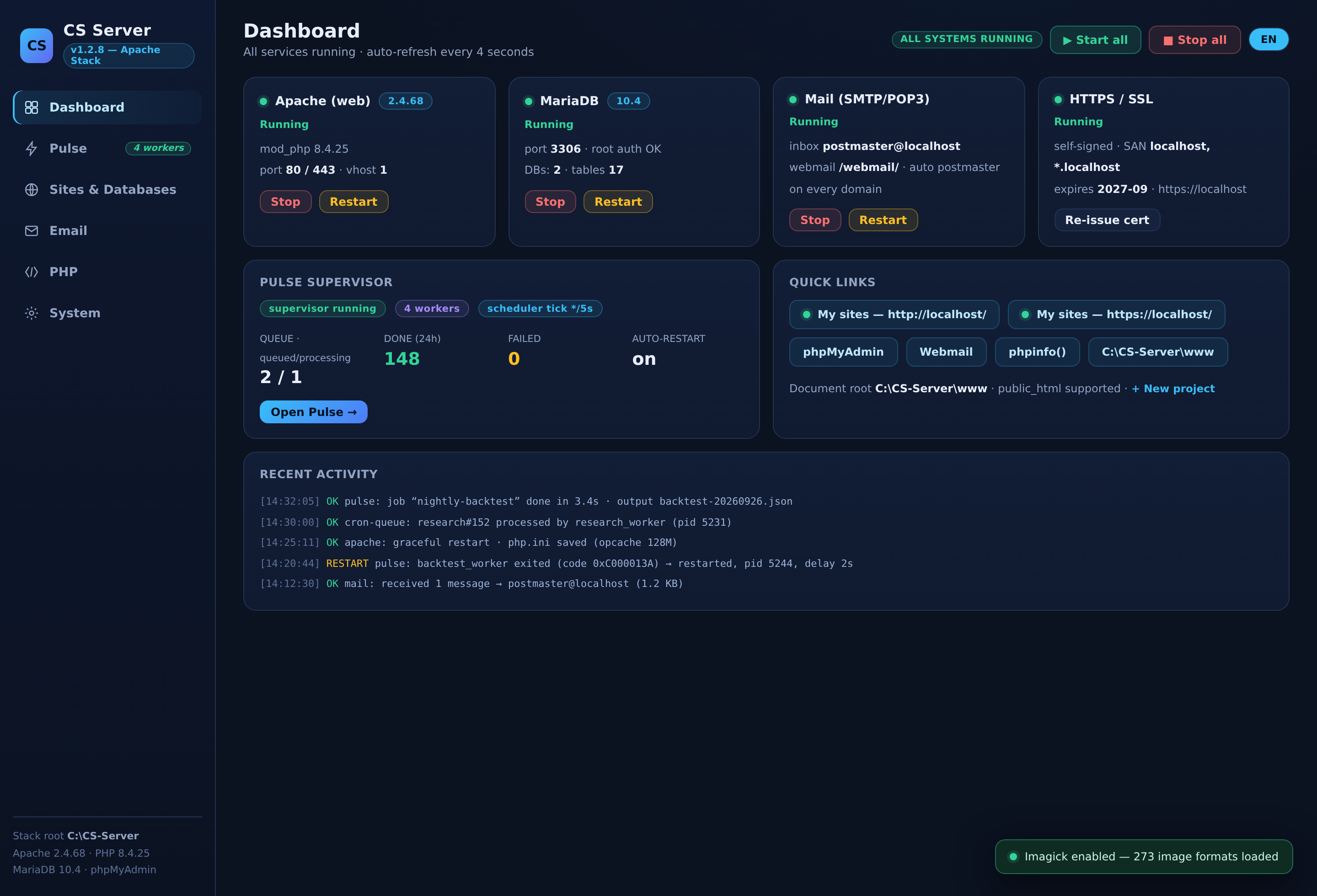 CS Server v1.2.8 — Windows Local Hosting Stack & Control Panel — gallery image 1