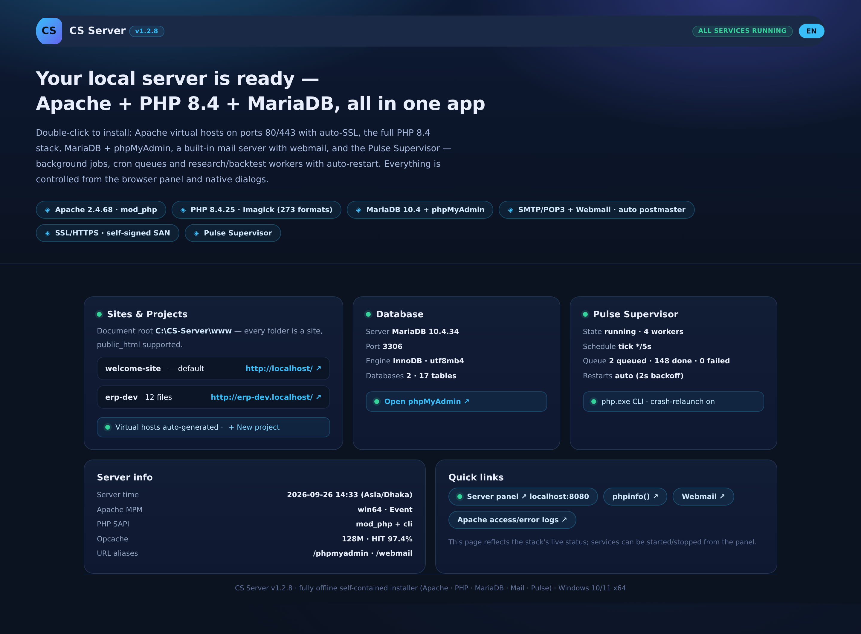 CS Server v1.2.8 — Windows Local Hosting Stack & Control Panel — gallery image 3